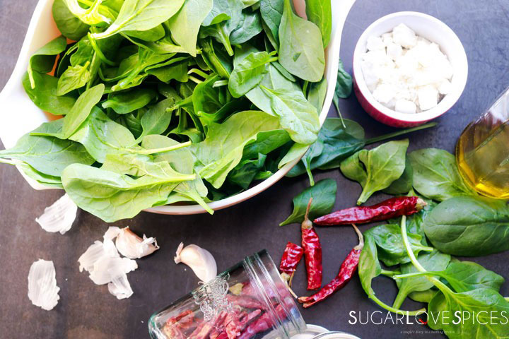 Creamy Spinach with Feta-mise en place